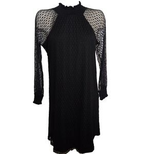 Nina Leonard Dress Lace Long Sleeve Mock Large Black Witch Goth
